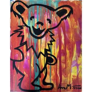 Original Grateful dead Bears painting Signed Liam Matthew Kaws Pop Art Canvas